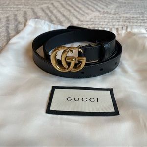 Gucci GG Marmont thin leather belt - black/gold
